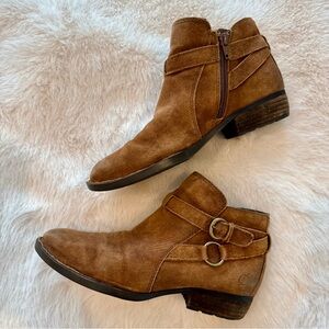 Born Distressed Leather Ankle Booties in Rust Brown